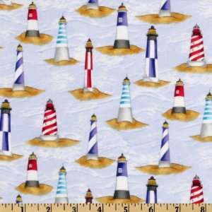  44 Wide By The Sea Lighthouse Blue Fabric By The Yard 