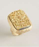 Marcia Moran gold agate druzy oversized square ring style# 319342501
