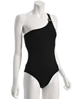 Melissa Odabash black nylon Melanie one shoulder swimsuit   
