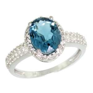 14k White Gold ( 9x7 mm ) Halo Engagement London Blue Topaz Ring w/ 0 