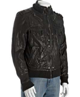 PRPS black perforated leather zip front bomber  