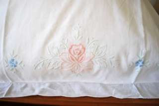 Pair Of Hand Embroidery Paris Rose Linen Pillowcases L  