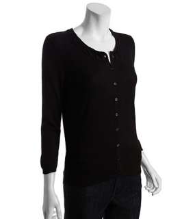 Tahari black cotton Clarion button front cardigan sweater