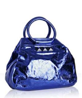 Marc Jacobs cobalt crackled leather studded medium satchel   