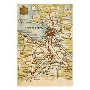  Map of St Petersburg and Surrounding Area, Russia 
