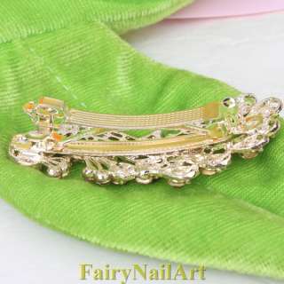 Yellow Crystal Peacock Barrette Hair Clip Clamp  