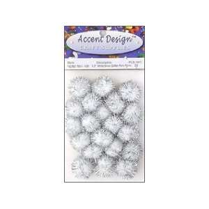  Accent Design Pom Pom 1/2 White/Silver Glitter 20pc (6 