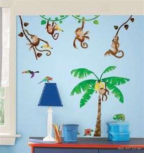 Jungle Monkey Business & Coconut Tree Wall Sticker Decals for kids 