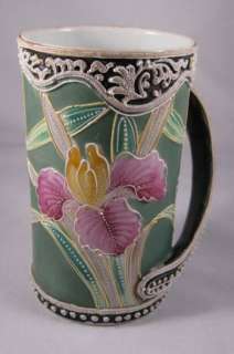   Moriage Mug with Twisted Handle and Purple & Yellow Iris Flowers