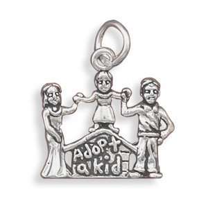    Sterling Silver Charm Pendant Adopt a Kid   Mom Dad Child Jewelry