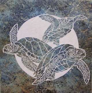 Etched Green Sea Turtle Porcelain Tile Wall Decor  