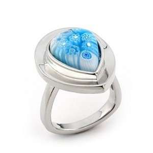  Blue Murano Glass Millefiori Drop Sterling Silver Ring 