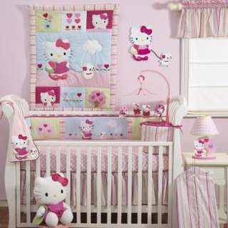   IVY HELLO KITTY AND PUPPY 4 PIECE BABY CRIB BEDDING SET, PINK  