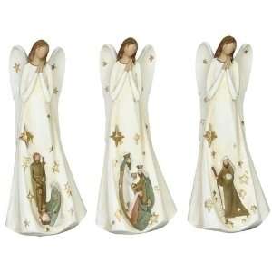  Set of 3 Inspirational Angel Figures with Nativity Scene 