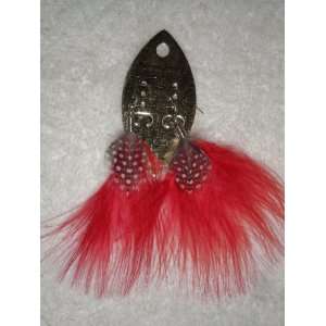  3 Red Natural Feather Earrings w/ Rhodium Plated Hooks 