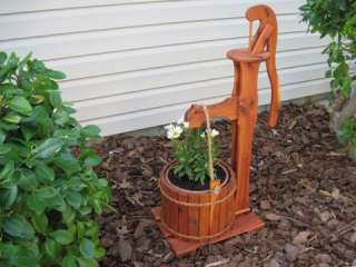 Amish Wooden Garden Planter Water Hand Pump Flower Pot  