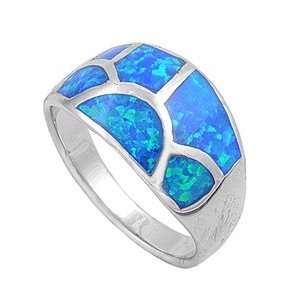 Sterling Silver Ring in Lab Opal   Blue Lab Opal   Ring Face Height 