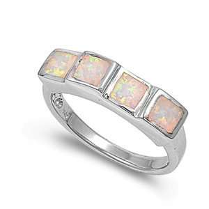 Sterling Silver Ring in Lab Opal   White Opal   Ring Face Height 6mm 