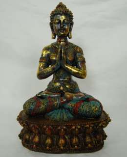 RESIN MULTICOLOR BUDDHA STATUE Meditation Deity 13.5  