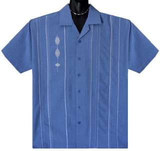 Blue Pick & Pin Panel Retro Mobster Bowling Shirt XL  