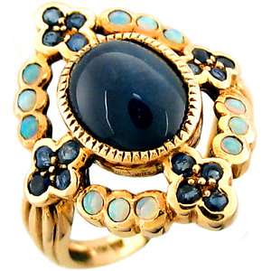 Antique Cocktail Ring 3.50ctw Sapphire & Opal 14k Gold  