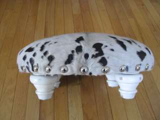 ACID WASHED HAIR ON COWHIDE LEATHER OTTOMAN/FOOTSTOOL WESTERN DESIGN 