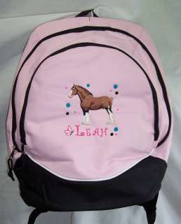 CLYDESDALE Horse PINK Backpack Book Bag PERSONALIZED  