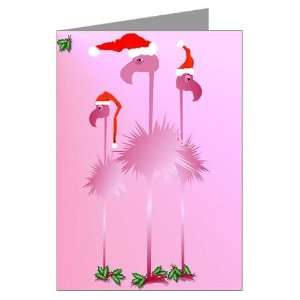 Three Pink Christmas Flamingo Greeting Cards Pk o Funny Greeting Cards 