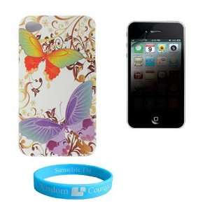 Snap On Carrying Case Butterfly for iPhone 4 + Privacy Screen 
