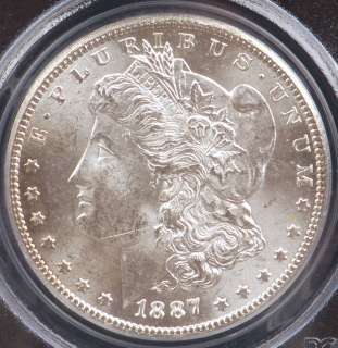 This is a 1887 S Morgan Silver Dollar graded and authenticated by PCGS 