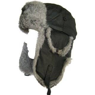   Sterling Leather Bomber Hat Rabbit Fur Trooper Winter Ski Black