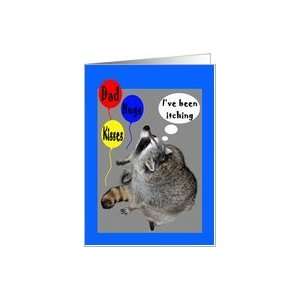  Birthday for Dad, raccoons itching with balloons Card 