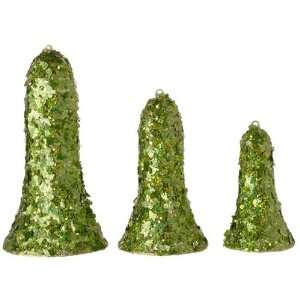 Set of 3 Christmas Brites Green Sequined Bell Shaped Christmas 