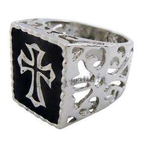 Size 12 Mens Silver Black Cross Stainless Steel Ring  