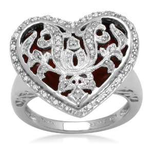 Sterling Silver Red Enamel Heart with Diamond Accent Ring (1/6 cttw, I 