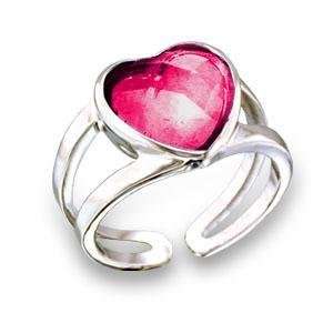  Rhodium Ring with Ruby CZ   Heart   Size 5 10, 6 Jewelry