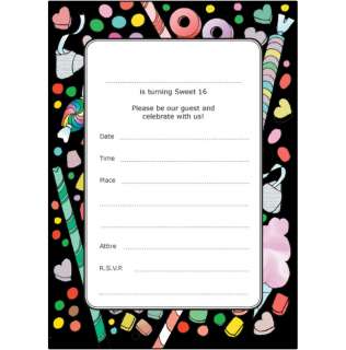 Pack of 10 Sweet 16 Party Invitations with Envelopes, Candy Theme 