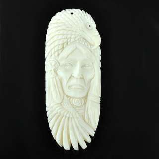 asc10024 Indian Ox Bone Carving Face Pendant Eagle  