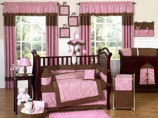 PINK AND BROWN PAISLEY BABY BEDDING CRIB SET FOR NEWBORN GIRL BY JOJO 