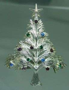 SIGNED SMALL EISENBERG CHRISTMAS TREE CRYSTAL PIN BROOCH  