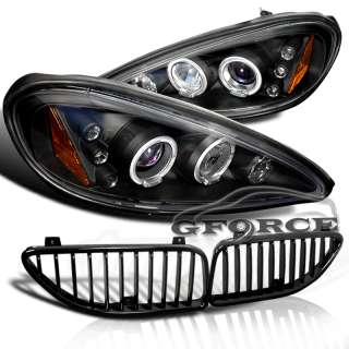 GRAND AM LED PROJECTOR HEADLIGHTS+HOOD GRILLE GRILL BLK  