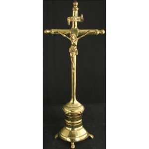    Vintage French Brass Standing Crucifix Cross Jesus 