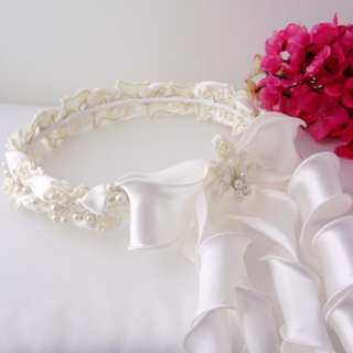 IVORY Pearl Wedding Flower Girl Halo Communion Wreath  