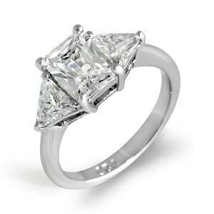 3 Stone Trillion Emerald Anniversary Cz Ring Sterling 
