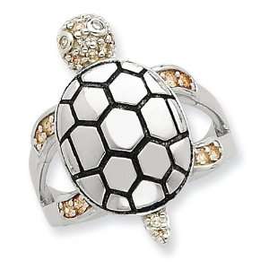   Sterling Silver Antiqued Champagne/Wht CZ Turtle Ring Size 8 Jewelry