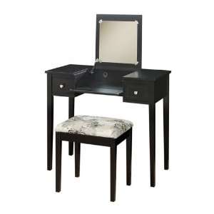  Linon Vanity Set with Butterfly Bench   Black Finish