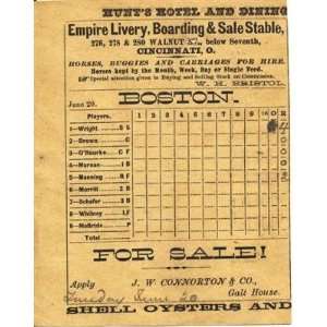  Rare Vintage 1876 Boston Red Caps Lineup Score Card   Men 