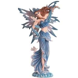 26.5 Inch Blue Fairy Floating on Water with Dove Fantasy Statue 