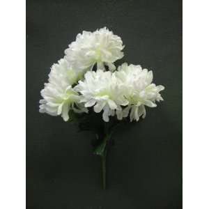 Tanday #20651 Pure White Chrysanthemum Mum Silk Flower Bush with 6 